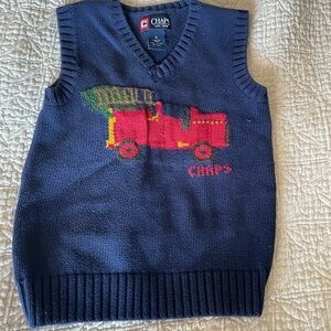 Vintage Chaps Dark Blue Sweater Vest with firetruck Design size 5 kids